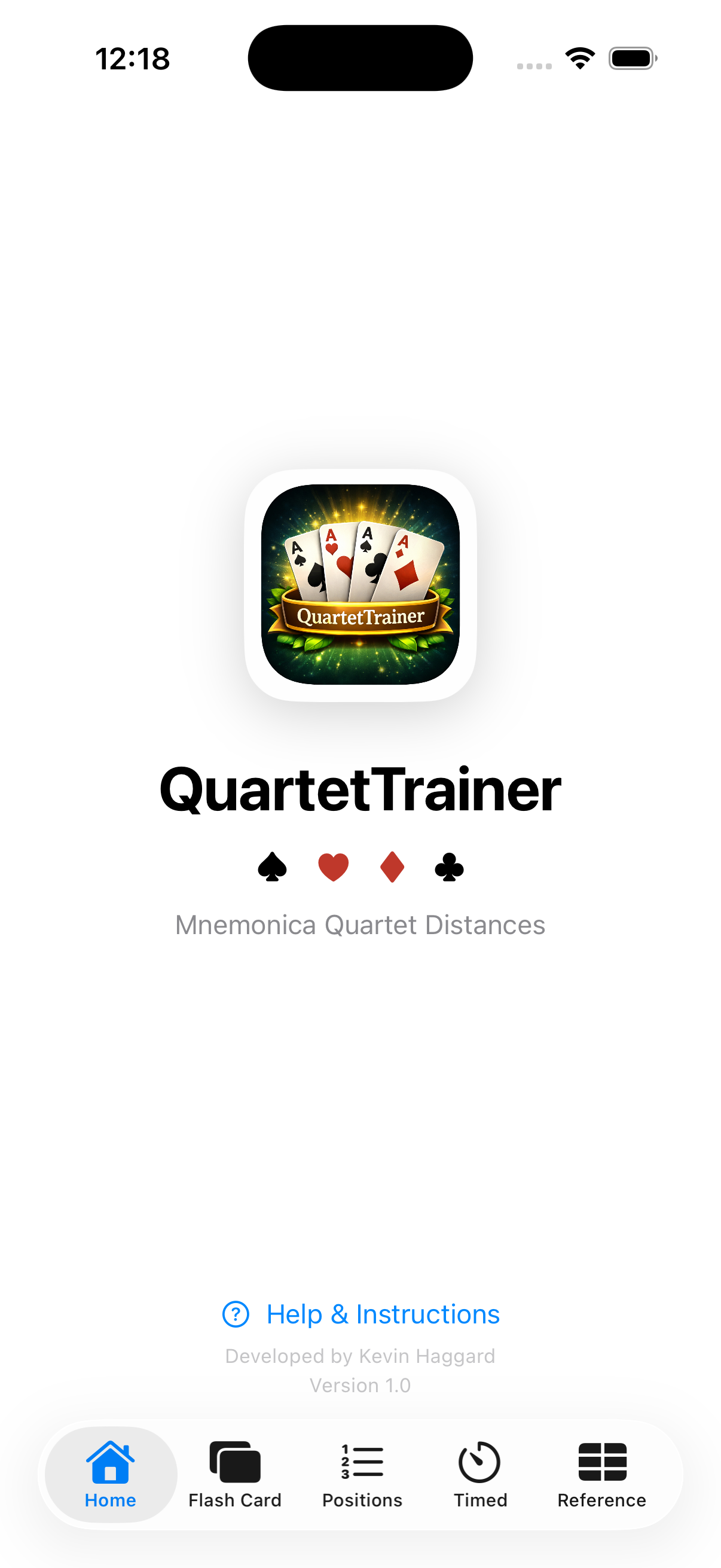 QuartetTrainer Home Screen